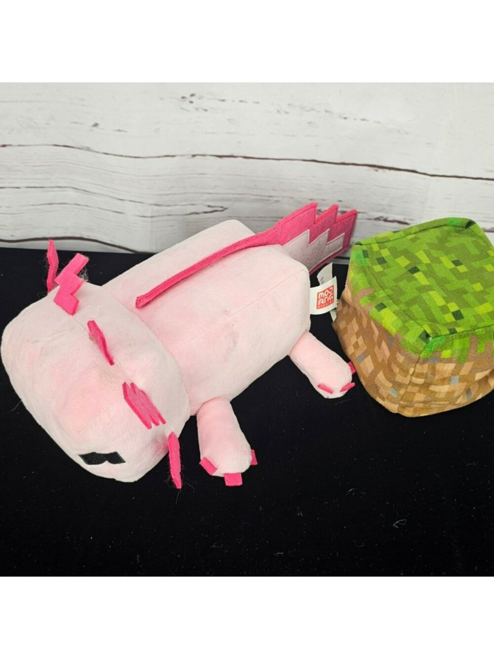 Minecraft Axolotl Plush Toy With Grass Block - Pink & Green - Mojang Official Me
